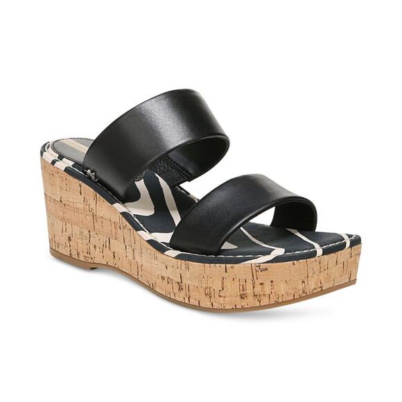 New Sam Edelman Alissa Platform Wedge Sandal in Black Leather Women's Size 9 - Picture 1 of 9